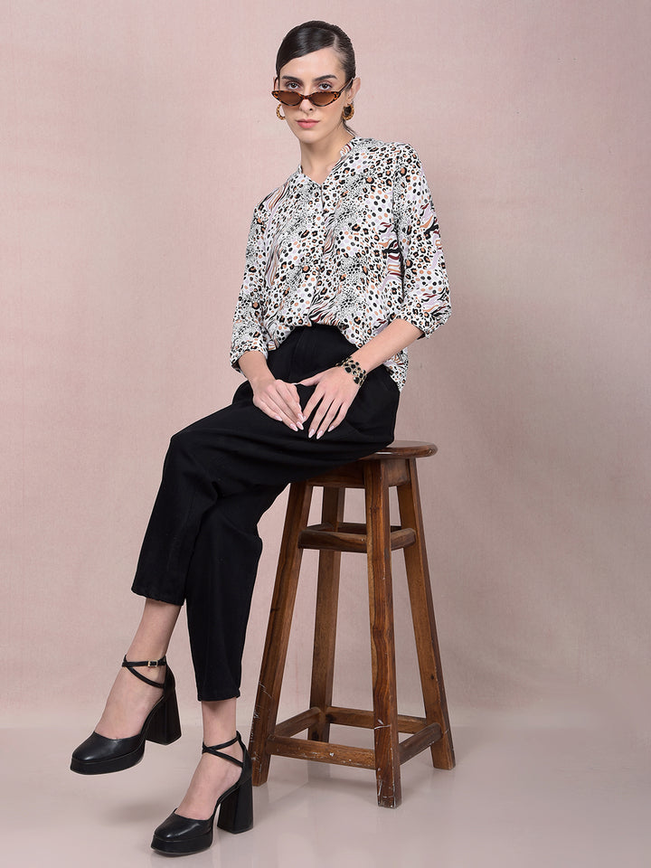 Maroon Printed V-Neck Top-Women Tops-Crimsoune Club