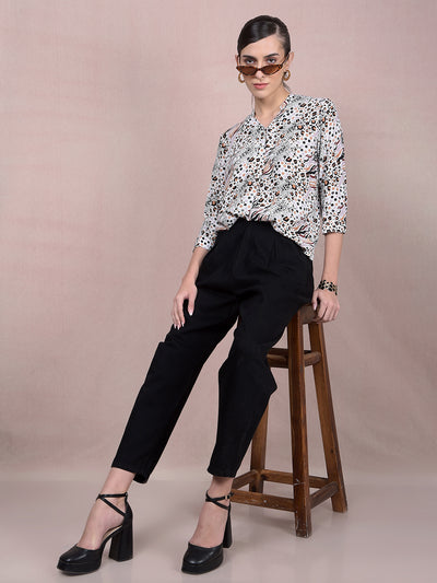Maroon Printed V-Neck Top-Women Tops-Crimsoune Club