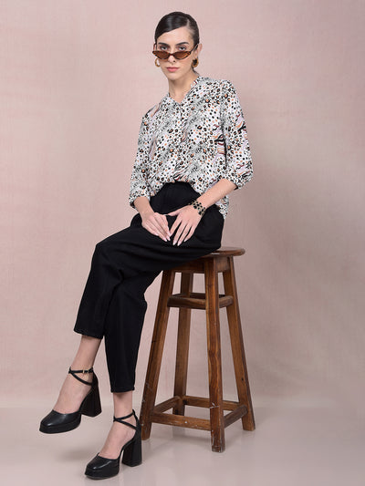 Maroon Printed V-Neck Top-Women Tops-Crimsoune Club