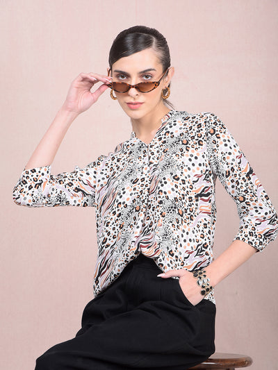 Maroon Printed V-Neck Top-Women Tops-Crimsoune Club