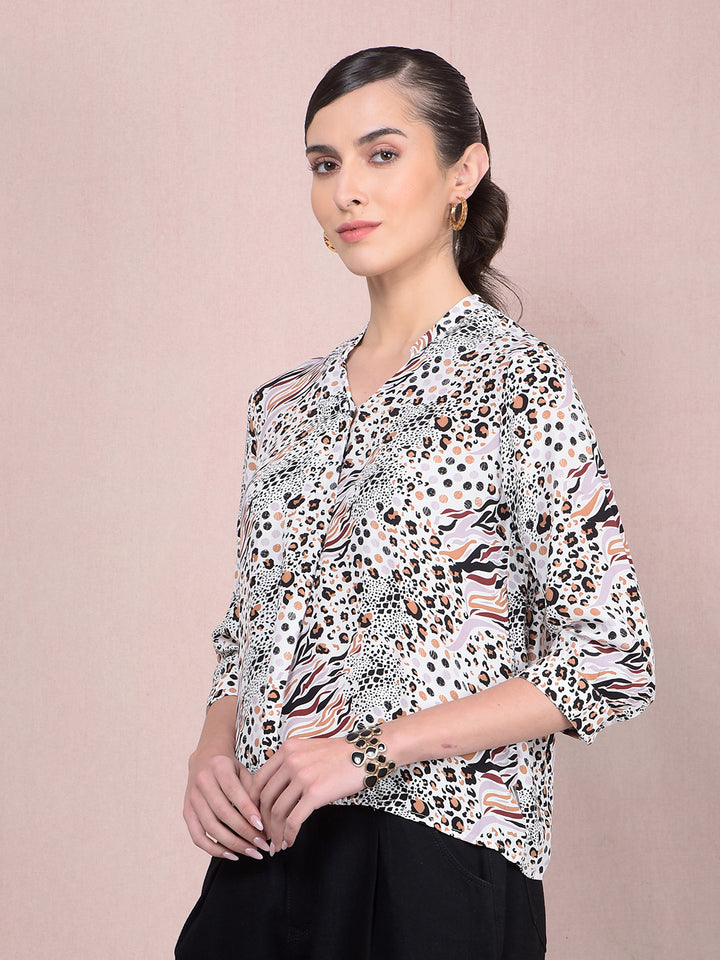Maroon Printed V-Neck Top-Women Tops-Crimsoune Club