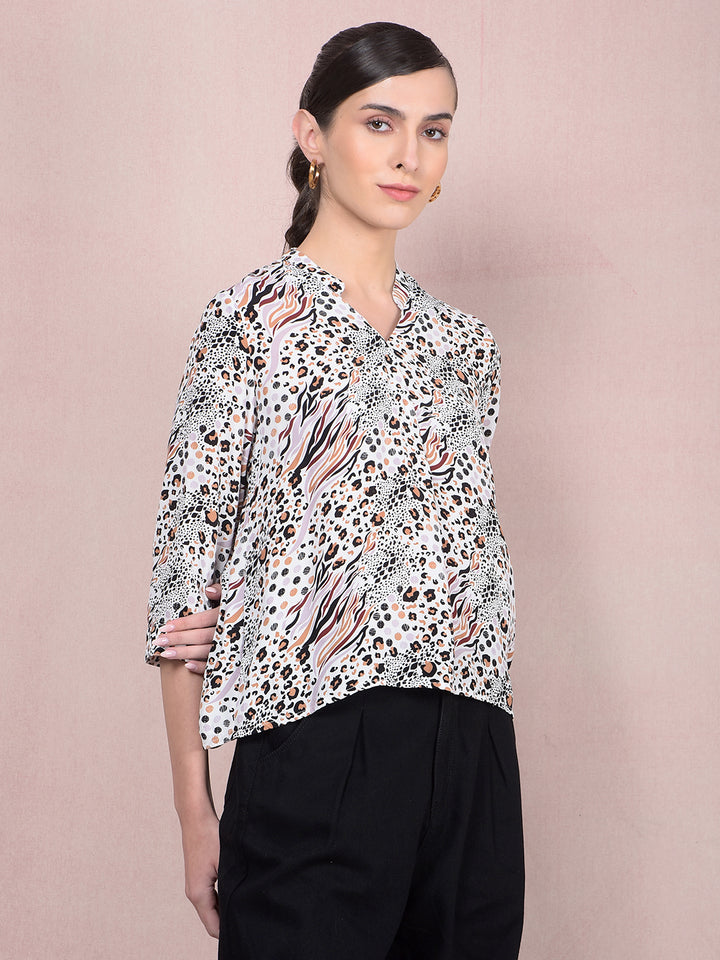 Maroon Printed V-Neck Top-Women Tops-Crimsoune Club