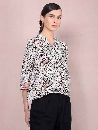 Maroon Printed V-Neck Top-Women Tops-Crimsoune Club