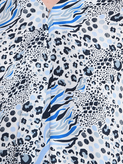Blue Printed V-Neck Top-Women Tops-Crimsoune Club