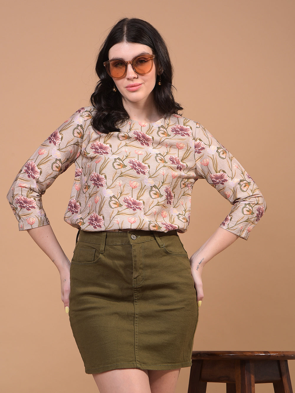 Women's Multi-Color Floral Print Top-Women Tops-Crimsoune Club