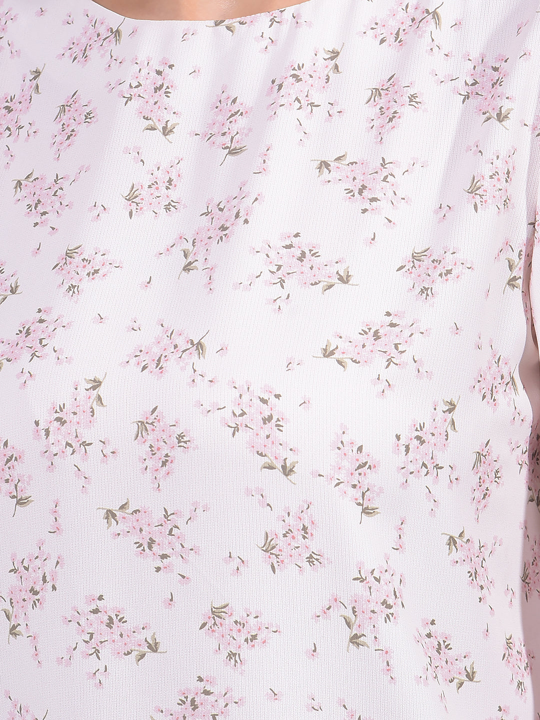 White Floral Print Top-Women Tops-Crimsoune Club