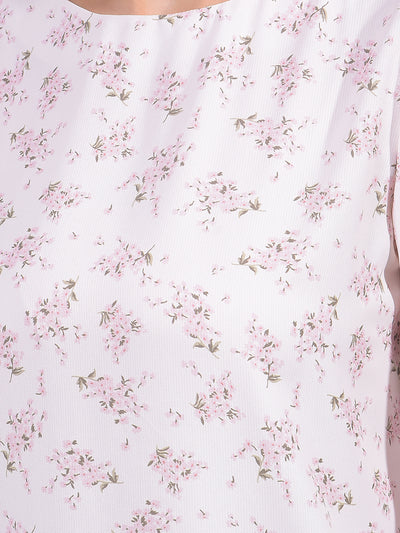 White Floral Print Top-Women Tops-Crimsoune Club