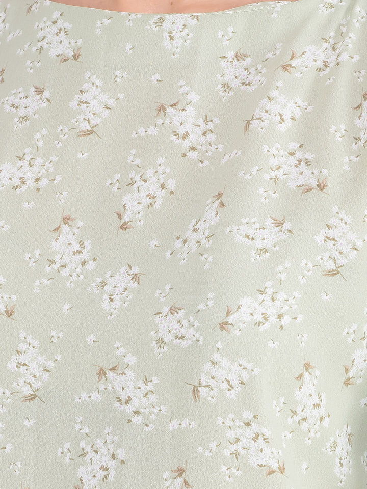 Green Floral Print Top-Women Tops-Crimsoune Club