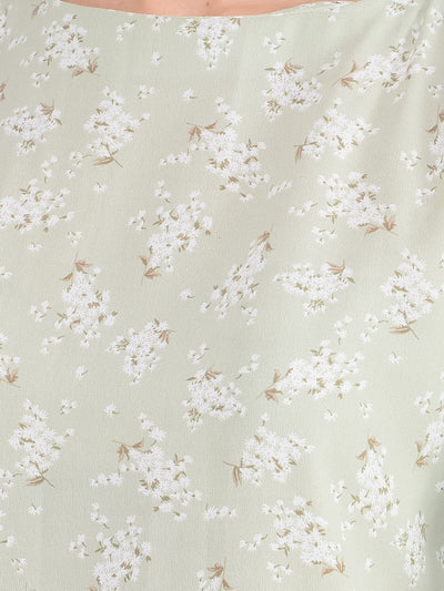 Green Floral Print Top-Women Tops-Crimsoune Club