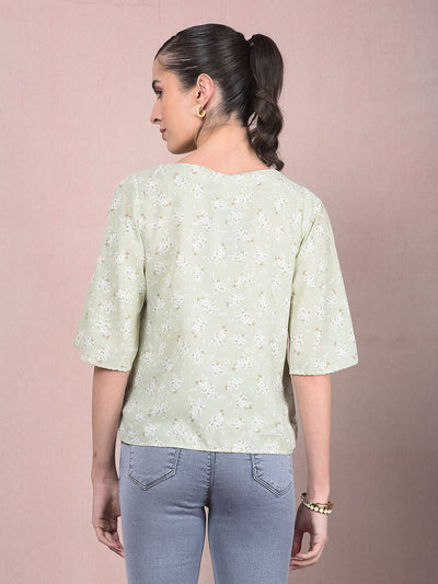 Green Floral Print Top-Women Tops-Crimsoune Club