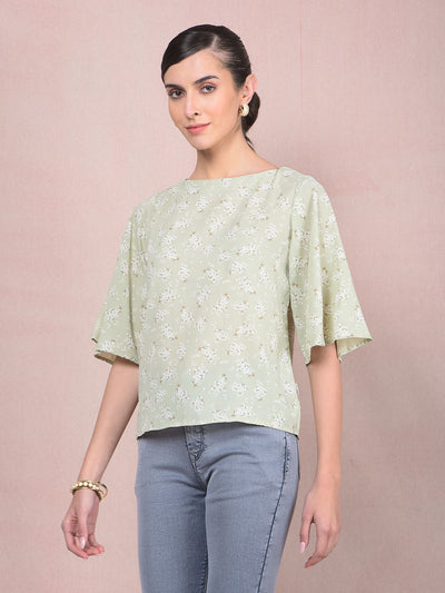 Green Floral Print Top-Women Tops-Crimsoune Club