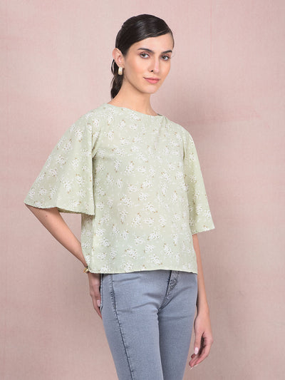 Green Floral Print Top-Women Tops-Crimsoune Club