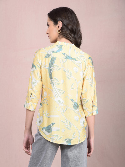 Yellow Floral Print V-Neck Top-Women Tops-Crimsoune Club