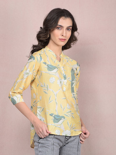 Yellow Floral Print V-Neck Top-Women Tops-Crimsoune Club