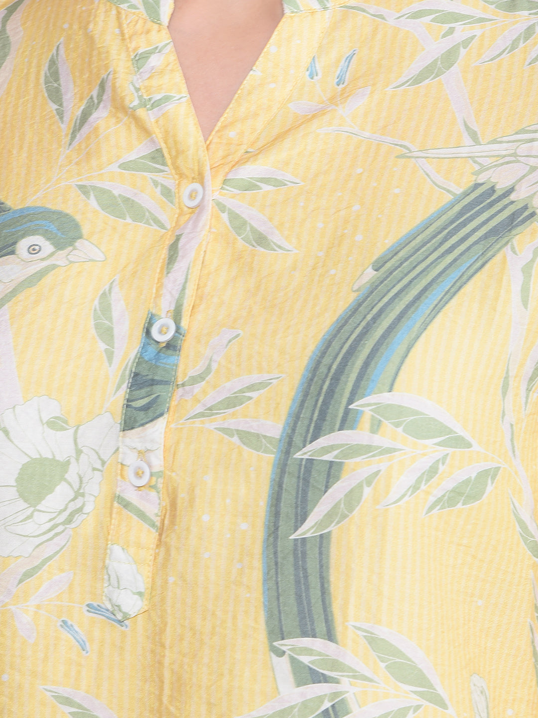 Yellow Floral Print V-Neck Top-Women Tops-Crimsoune Club