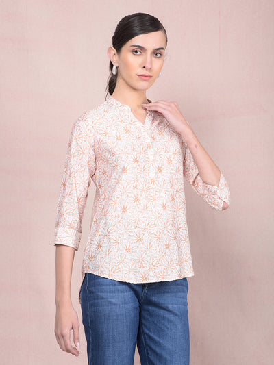 Peach Floral Print V-Neck Top-Women Tops-Crimsoune Club