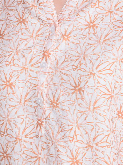 Peach Floral Print V-Neck Top-Women Tops-Crimsoune Club