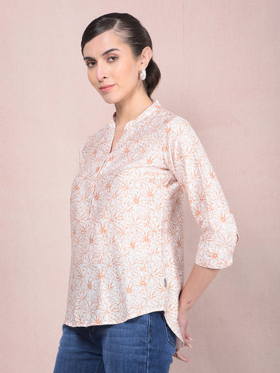 Peach Floral Print V-Neck Top-Women Tops-Crimsoune Club