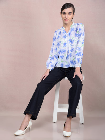 Purple Floral Print V-Neck Top-Women Tops-Crimsoune Club