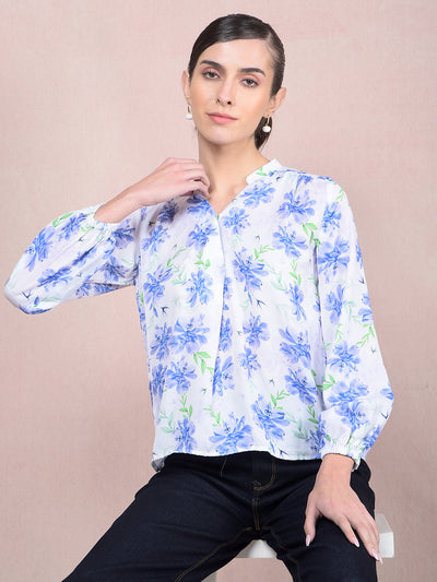 Purple Floral Print V-Neck Top-Women Tops-Crimsoune Club
