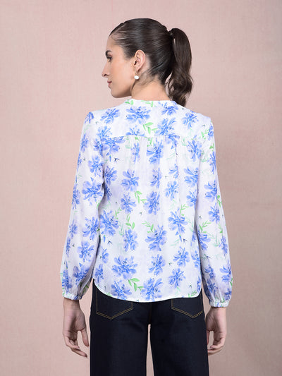 Purple Floral Print V-Neck Top-Women Tops-Crimsoune Club