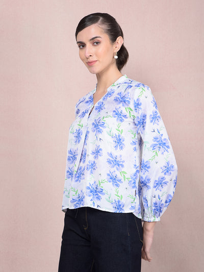 Purple Floral Print V-Neck Top-Women Tops-Crimsoune Club