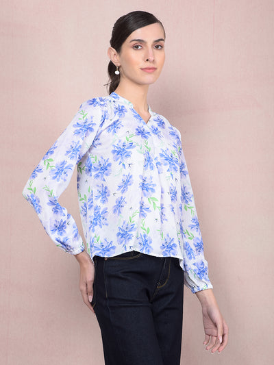 Purple Floral Print V-Neck Top-Women Tops-Crimsoune Club