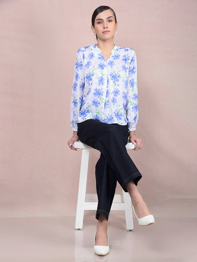 Purple Floral Print V-Neck Top-Women Tops-Crimsoune Club