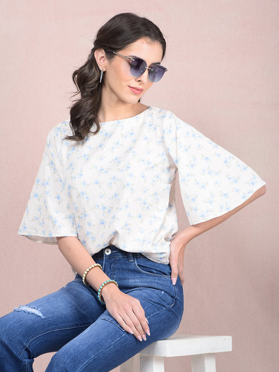 Blue Floral Print Top-Women Tops-Crimsoune Club