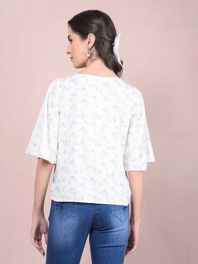 Blue Floral Print Top-Women Tops-Crimsoune Club