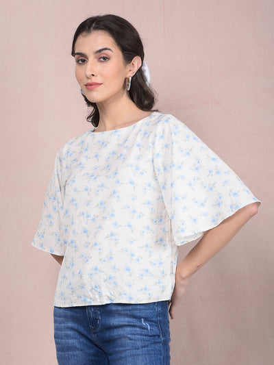 Blue Floral Print Top-Women Tops-Crimsoune Club