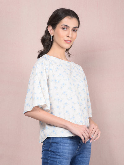 Blue Floral Print Top-Women Tops-Crimsoune Club
