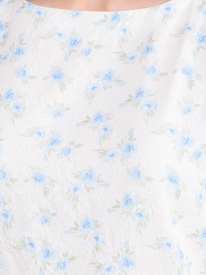 Blue Floral Print Top-Women Tops-Crimsoune Club