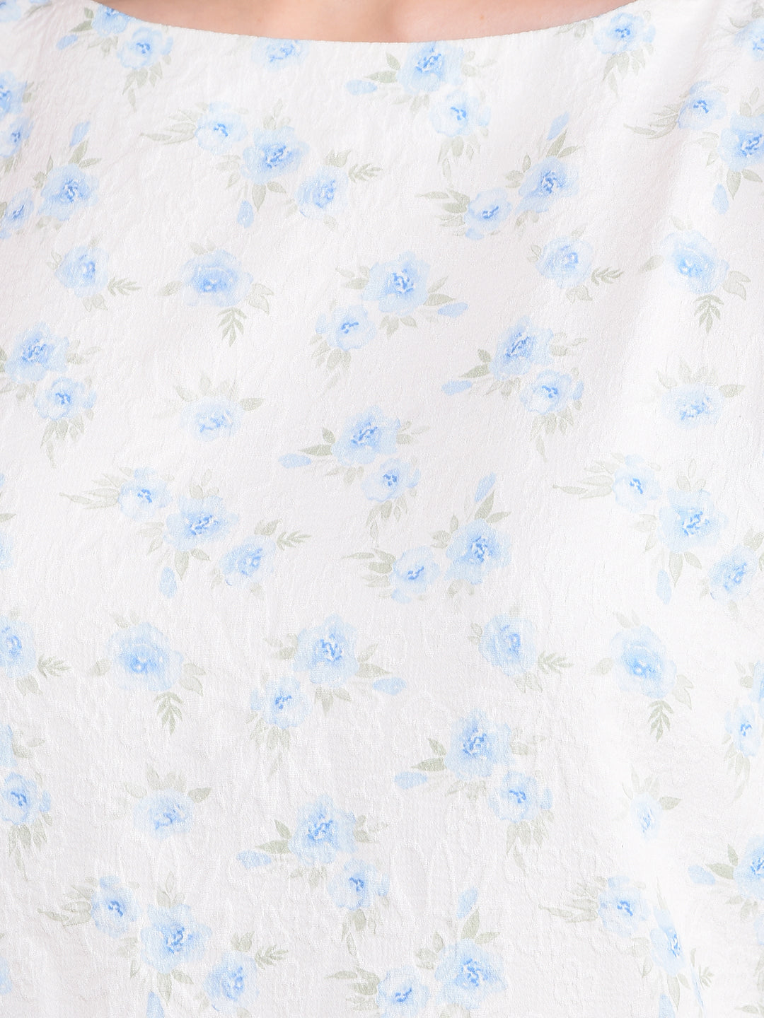 Blue Floral Print Top-Women Tops-Crimsoune Club