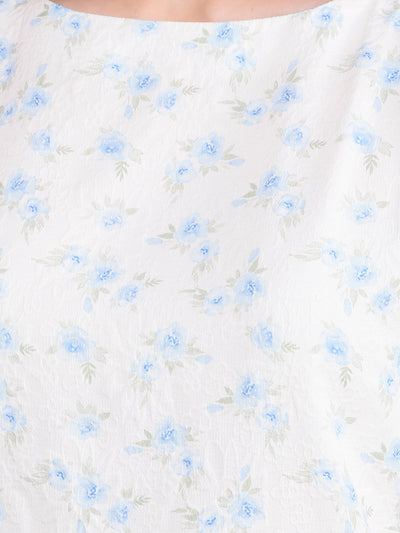 Blue Floral Print Top-Women Tops-Crimsoune Club