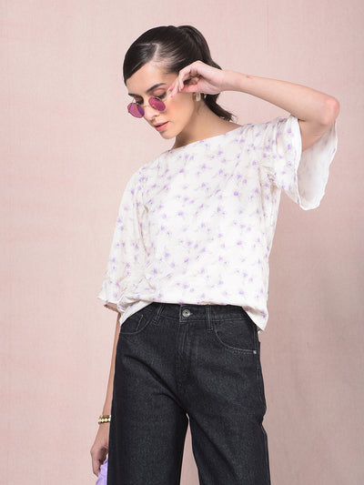 Purple Floral Print Top-Women Tops-Crimsoune Club
