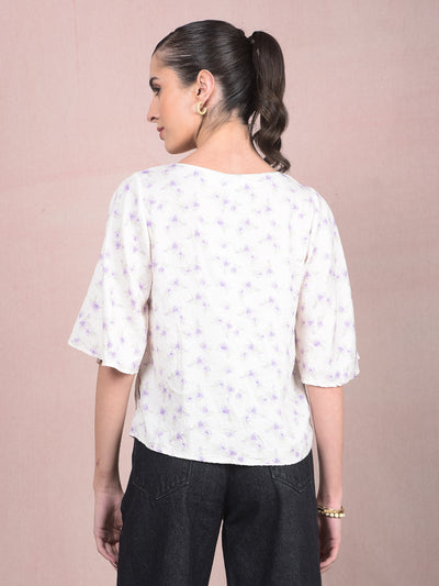 Purple Floral Print Top-Women Tops-Crimsoune Club