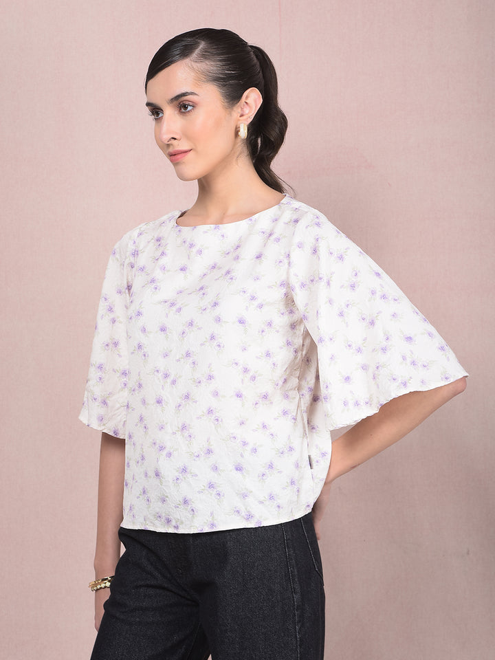 Purple Floral Print Top-Women Tops-Crimsoune Club