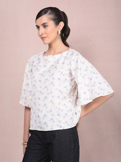 Purple Floral Print Top-Women Tops-Crimsoune Club