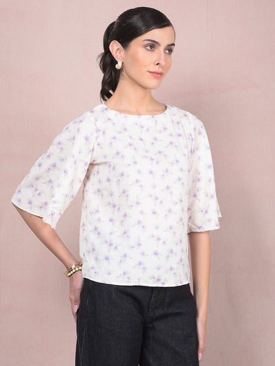 Purple Floral Print Top-Women Tops-Crimsoune Club