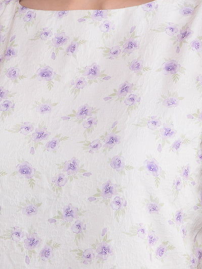 Purple Floral Print Top-Women Tops-Crimsoune Club