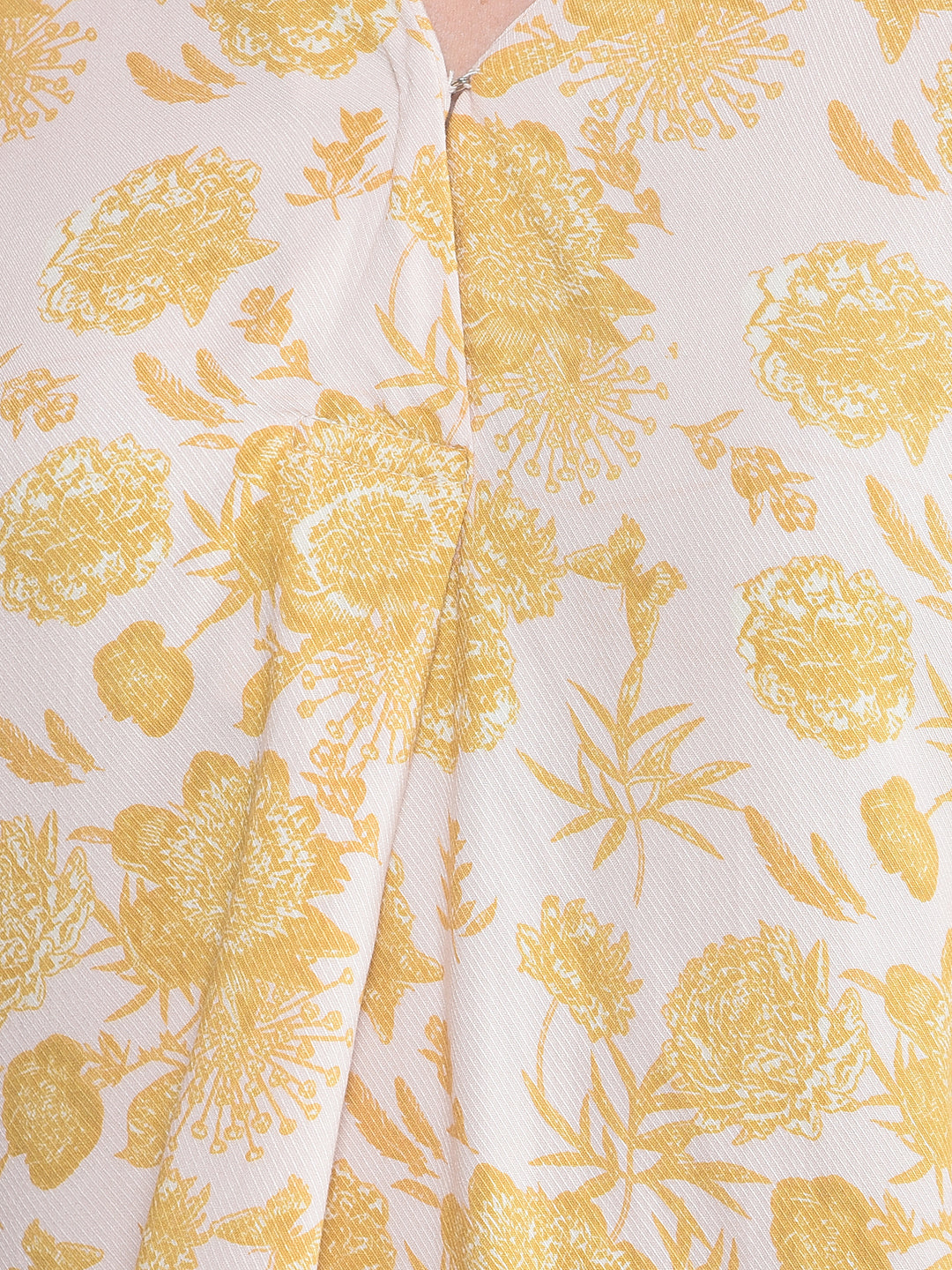 Mustard Floral Print V-Neck Top-Women Tops-Crimsoune Club