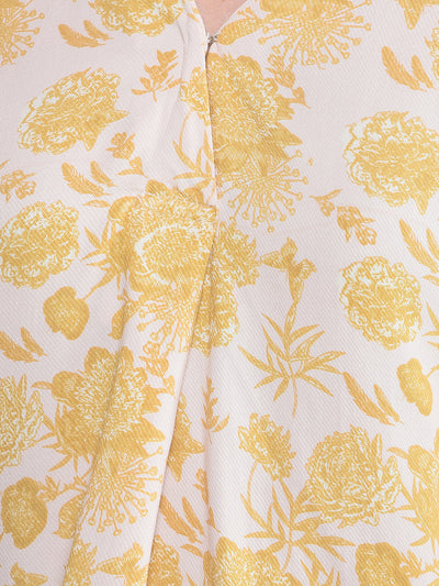 Mustard Floral Print V-Neck Top-Women Tops-Crimsoune Club