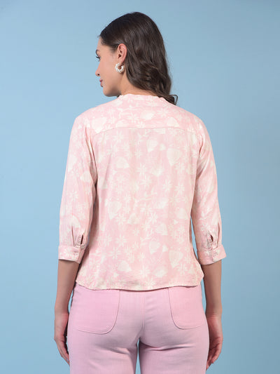 Women's Peach Floral Print V-Neck Top-Women Tops-Crimsoune Club