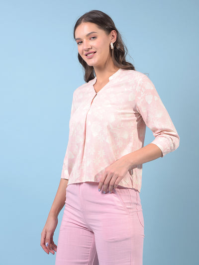 Women's Peach Floral Print V-Neck Top-Women Tops-Crimsoune Club