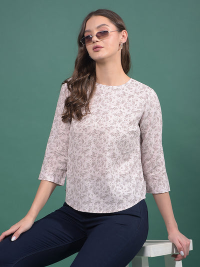 Pink Floral Print Linen Top-Women Tops-Crimsoune Club