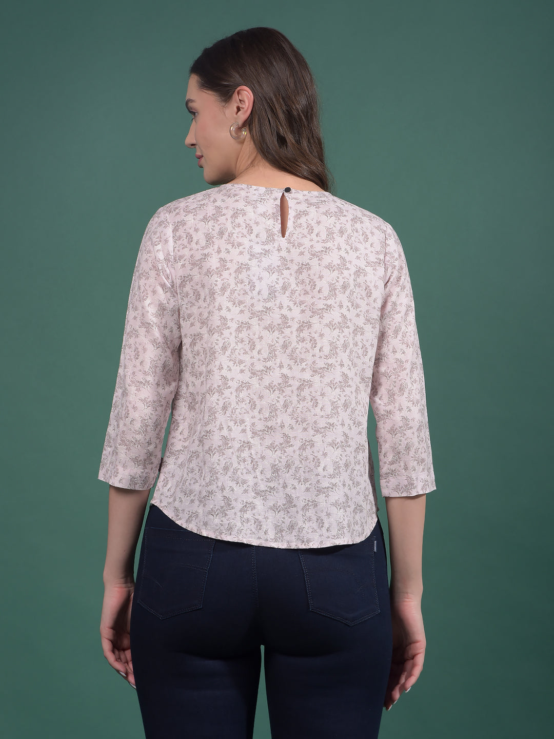 Pink Floral Print Linen Top-Women Tops-Crimsoune Club