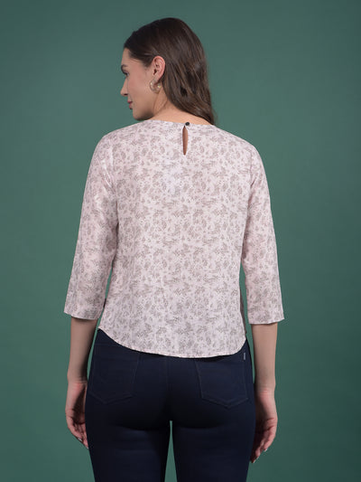 Pink Floral Print Linen Top-Women Tops-Crimsoune Club