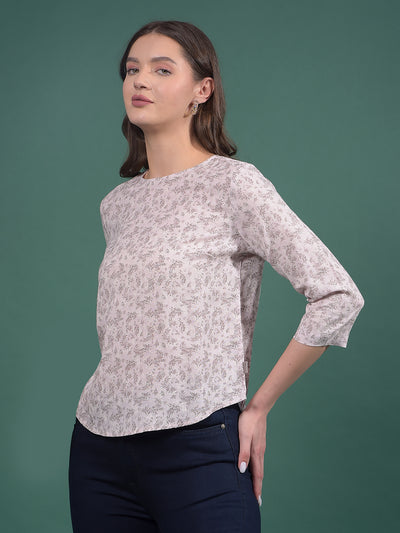 Pink Floral Print Linen Top-Women Tops-Crimsoune Club