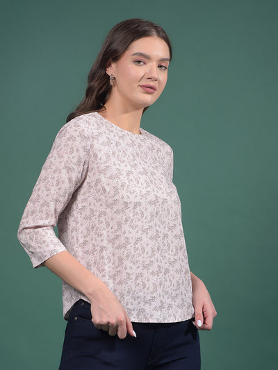 Pink Floral Print Linen Top-Women Tops-Crimsoune Club